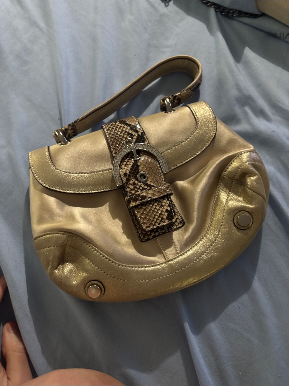 Coach Gold Leather Mini Bag with Snake-Trim Buckle